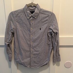 Boys Polo by Ralph Lauren Navy and White Gingham Button-Down Shirt med 10-12